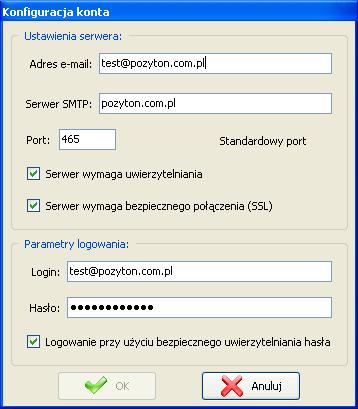 Standardowy port kliknięcie tego przycisku wstawi w pole Port standardowy numer portu przypisany do usługi wysyłania poczty, w zależności od tego czy włączone jest wysyłanie z wykorzystaniem