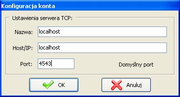 Rys. 14: Okno konfiguracji serwerów TCP Aby skonfigurować serwer TCP należy zaznaczyć go na liście, a następnie kliknąć przycisk Edytuj serwer TCP. Pojawi się okno przedstawione na Rys.