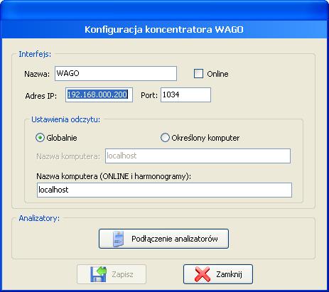 W oknie konfiguracji wejść koncentratora (Rys.