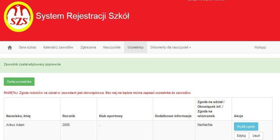 Przypisujemy do zawodników dyscypliny, w których planujemy ich uczestnictwo.