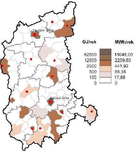 Rys. 51. Potencjał energii biogazu powstającego w wyniku rozkładu materii organicznej zawartej w złożach odpadów gromadzonych na składowiskach odpadów Rys. 52.