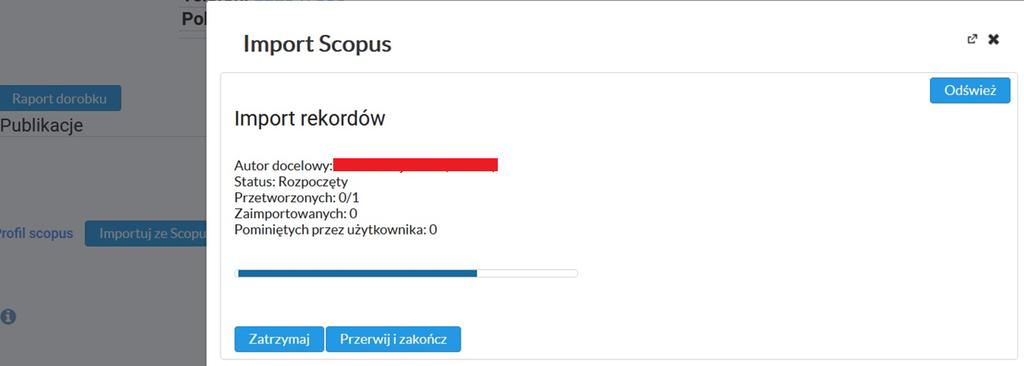 Po zatwierdzeniu wyboru publikacji, system pokaże czynności jakie zostały wykonane podczas importu. Uwaga!