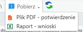 Rysunek 23: Filtr Status Przed akceptacją wniosku do wysyłki, klikamy we wniosek dwukrotnie na liście (otwieramy) i sprawdzamy, czy dane są prawidłowe (weryfikujemy trzy strony wniosku klikając