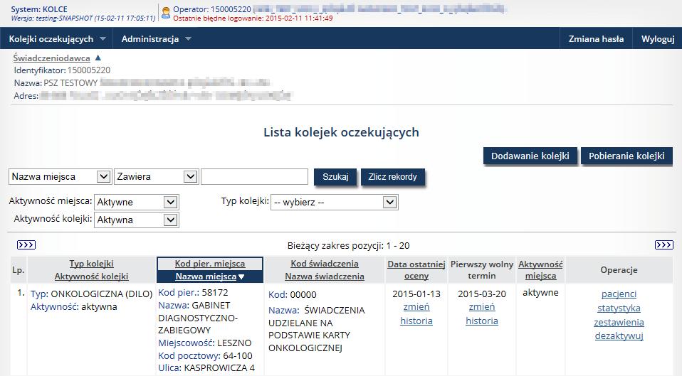 6. Zarządzanie kolejkami Operator systemu po wskazaniu z menu: Kolejki oczekujących, a następnie podmenu: Zarządzanie kolejkami ma dostęp do listy zawierającej kolejki oczekujących. Rys. 6.