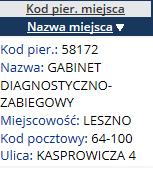 Nagłówek kolumny: Typ kolejki, Aktywność kolejki Prezentowane informacje: Typ kolejki, np. ONKLOGICZNA (DILO) lub standardowa Aktywność kolejka aktywna bądź nieaktywna Nagłówek kolumny: Kod pier.