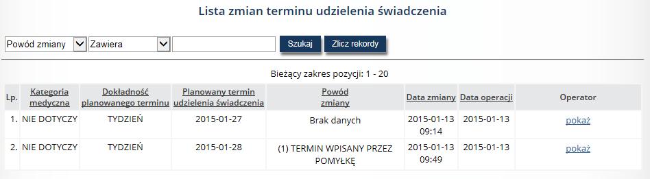 Rys. 6.23 Przykładowe okno zmiany terminu udzielenia świadczenia podsumowanie W oknie podsumowania operator ma możliwość zweryfikowania poprawności wprowadzonych danych, tj.