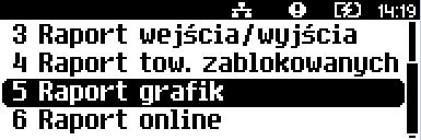 Jeżeli te informacje nie zostaną przesłane, raport nie zostanie wydrukowany i nastąpi wyjście z menu. RAPORT GRAFIK Jest to raport zawierający aktualnie zaprogramowane w drukarce grafiki.
