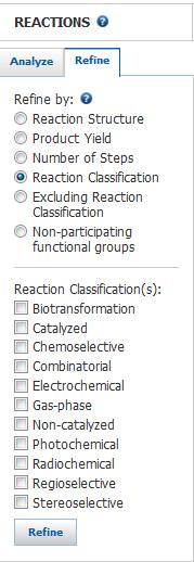 Explore Reactions (Refine) Opcja Refine pozwala na ograniczenie zbioru do