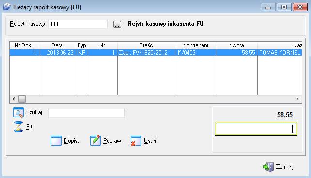 Aby wykonać tę operację należy z poziomu okna Bieżący Raport k nacisnąć przycisk DOPISZ.