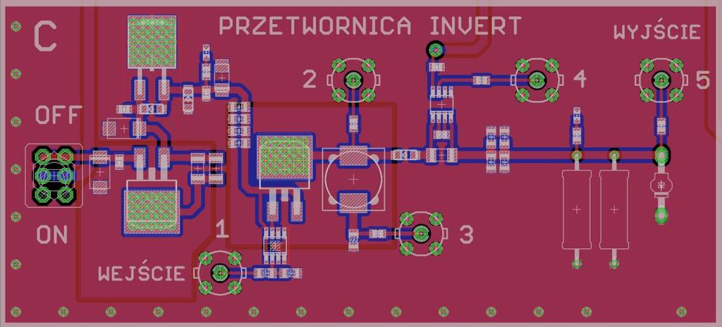 Rys.2.3.1. Część makiety z przetwornicą typu invert Rys.2.3.2. Uproszczony schemat elektryczny przetwornicy typu invert Gniazdo Wejście (nr 1) służy do podłączenia generatora sygnałowego.