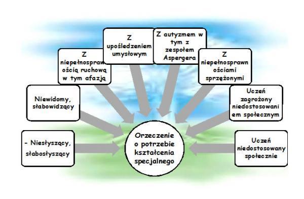 Specjalne potrzeby edukacyjne 41 uczniów (wzrost o 2 uczniów) brało udział w indywidualnych zajęciach rewalidacyjnych, na