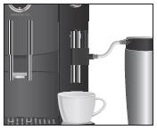 2 Przygotowanie kawy Ustawić filiżankę pod wylewką kawy. Nacisnąć przycisk obrotowy Ekspres przygotowuje espresso, do filiżanki spływa kawa zgodnie z zaprogramowaną dla tego napoju ilością wody.