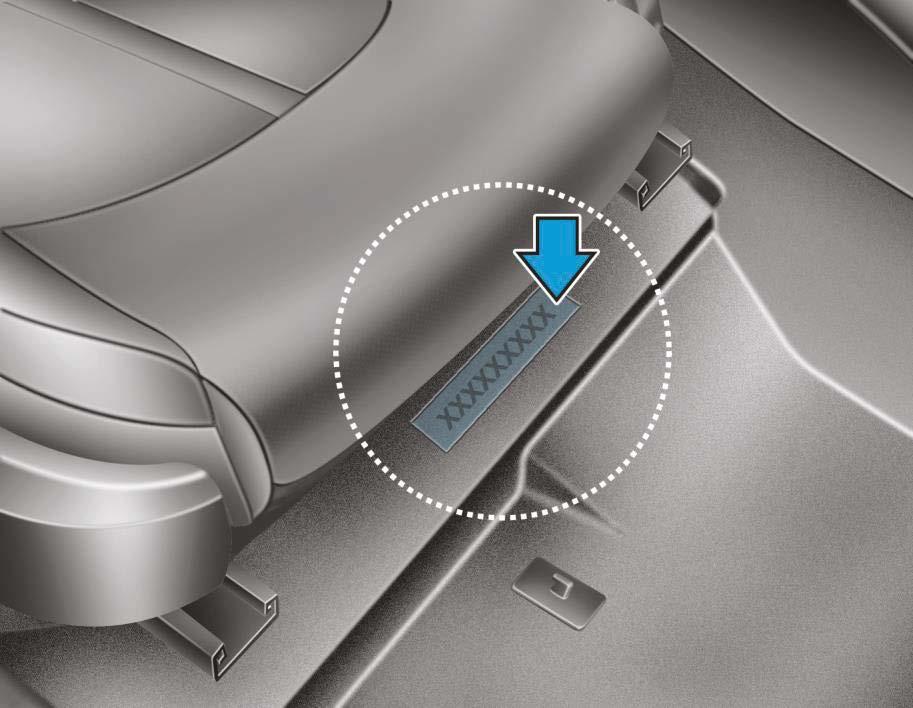 Identyfikacja pojazdu KONA Electric 3 Numer VIN Numer identyfikacyjny pojazdu (VIN) jest wybity na podłodze pod fotelem pasażera. W numerze VIN wersję elektryczną oznacza litera G lub H na 8.