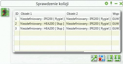 Wyniki sprawdzenia kolizji Advance Steel 2014 wprowadza nowe narzędzie do wyświetlania i zarządzania wynikami sprawdzenia kolizji.
