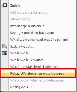 Menu kontekstowe prawego przycisku myszy zawiera nową opcję Pokaż UW elementu