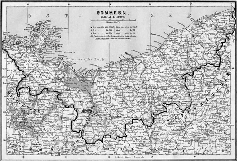30 M. Ziarnek Ryc. 1. Prowincja Pomorze na przełomie XIX i XX wieku (Pommern. Maßstab 1:1 600 000, wyd. Geograph. Anst. v. Wagner & Debes, Leipzig [ok. 1910 1912]). Fig. 1. Pomerania Province at the turn of 19 th and 20 th century (Pommern.