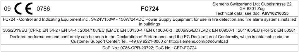 Dane do zamówień Typ Nr katalogowy Opis Waga Centrale FC724-ZA S54400-C30-A2 Centrala (4-pętlowa) 8.280 kg FC724-ZE S54400-C30-A3 Centrala (4-pętlowa) 2LED 9.