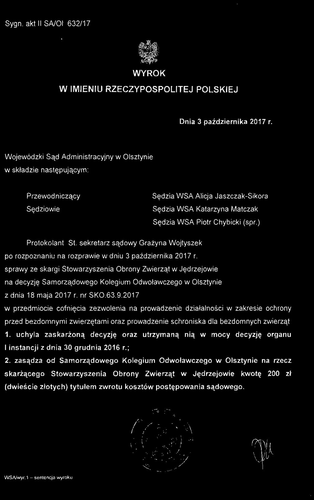 i WYROK W IMIENIU RZECZYPOSPOLITEJ POLSKIEJ Dnia 3 października 2017 r.