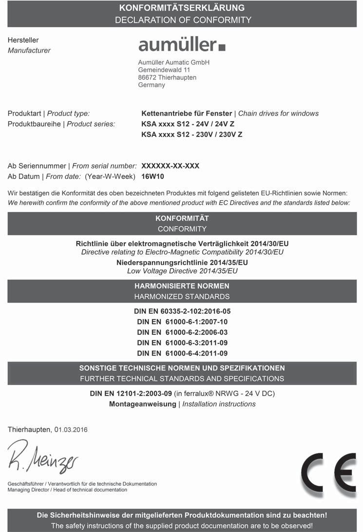 CERTYFIKTY T³UMCZENIE INSTRUKCJI Z JÊZYK NGIELSKIEGO (NIEMCY) Po zakoñczeniu monta u i uruchomieniu instalator powinien przekazaæ niniejsz¹ instrukcje dla u ytkownika koñcowego.