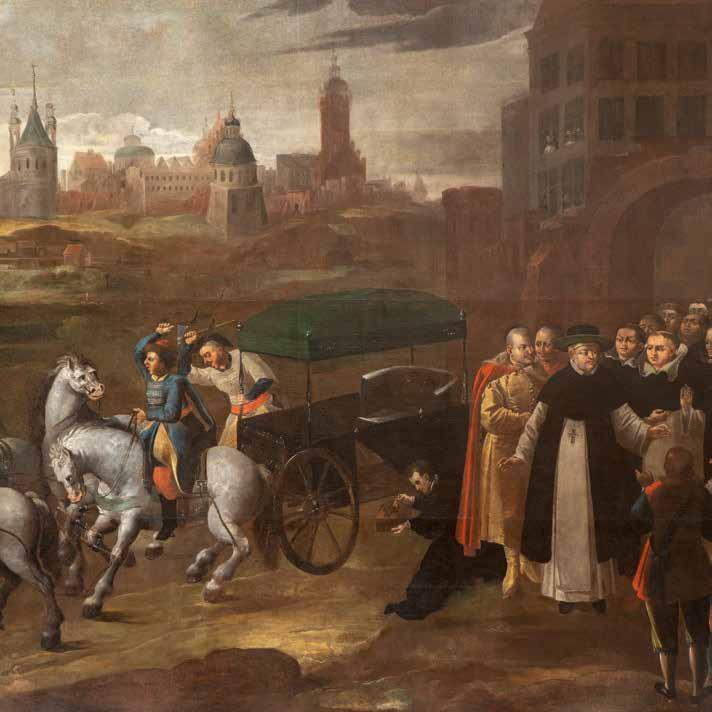 5. Obrazy w prawej nawie Obrazy zostały wykonane w warsztacie królewskiego malarza Tomasza Dolabelli w latach 1651-53: I obraz scena zatrzymania powozu biskupa Andrzeja przywożącego relikwie Krzyża