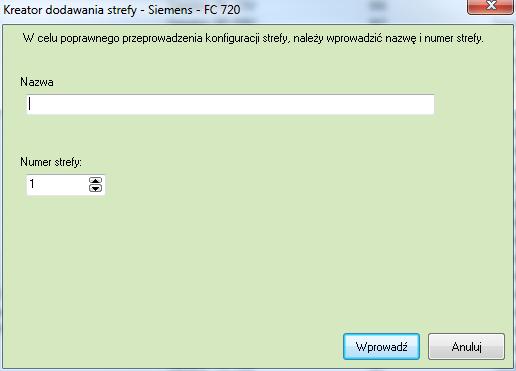11 Elementy systemu Siemens FC720 11.1 Strefy kontrolne, sterujące i ewakuacyjne 11.1.1 Dodawanie stref W celu ręcznego dodawania strefy należy wybrać przycisk Dodaj.
