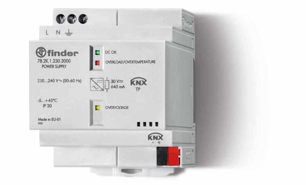 ..240 V AC 50/60 Hz - Wyjście magistrali KNX 29 V DC - 640mA - 3 wskaźniki LED: - Zielony: napięcie poprawne -