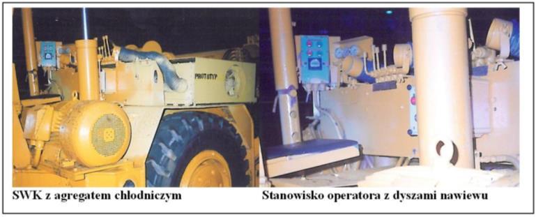 Przykładem zastosowanego w praktyce rozwiązania klimatyzacji stanowiska niezabudowanego zamkniętą kabiną może być stanowisko pracy operatora samojezdnego wozu kotwiącego SWK (rys. 9)