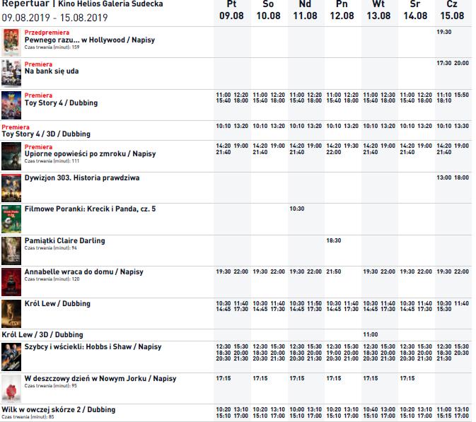 REPERTUAR KIN Kino HELIOS ul. al. Jana Pawła II 25 tel.