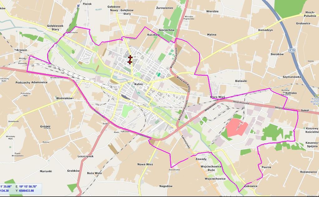 Mapa 2: Lokalizacja nieruchomości na terenie miasta Kutno.
