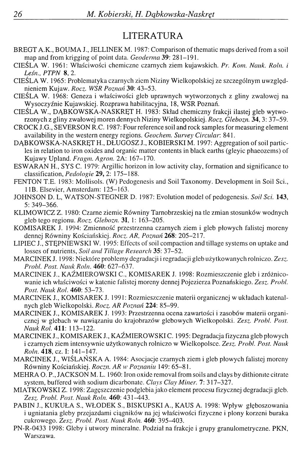 26 M. Kobierski, H. D ąbków ska-n askręt LITERATURA BREG T A.K., BOUM A J., JELLINEK M. 1987: Comparison of them atic maps derived from a soil map and from krigging of point data.