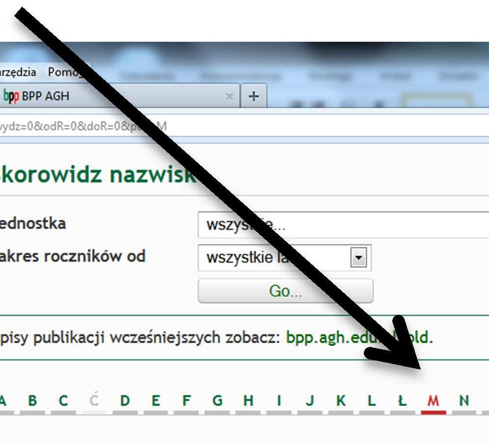 Po prawej stronie znajdują się także publikacje, w których zabrakło nazwy AGH oraz takie, w których podano inną