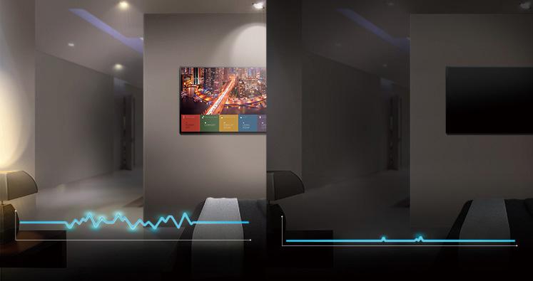 Czujnik Wejście gościa Zużycie energii Czujnik Wyjście gościa Zużycie energii LYNK Hospitality Management Solution (LYNK HMS) firmy Samsung zmienia wyświetlacze w pokojach w centra zarządzania zdolne
