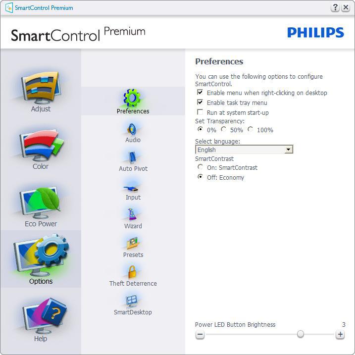 Menu Options (Opcje) Menu Options>Preferences (Opcje>Preferencje) - Będzie aktywne wyłącznie po wybraniu pozycji Preferences (Preferencje) z