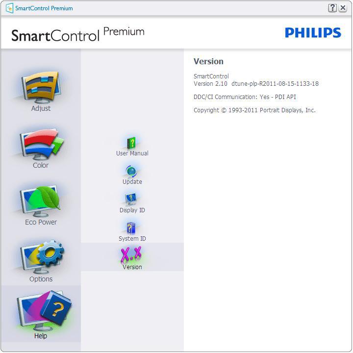 3. Optymalizacja obrazu Menu Help>Version (Pomoc>Wersja) - Będzie aktwyne wyłącznie po wybraniu pozycji Version (Wersja) z menu rozwijanego Help (Pomoc).