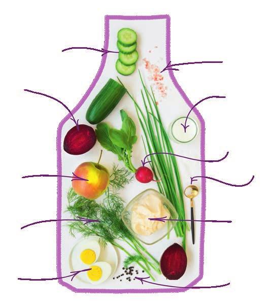 Dip z buraka chłodnik Ogórek świeży 350 g Burak 250 g (można zastąpić konserwowym) Jabłko 200 g Koperek 50 g Jajko 1 szt. (ok.