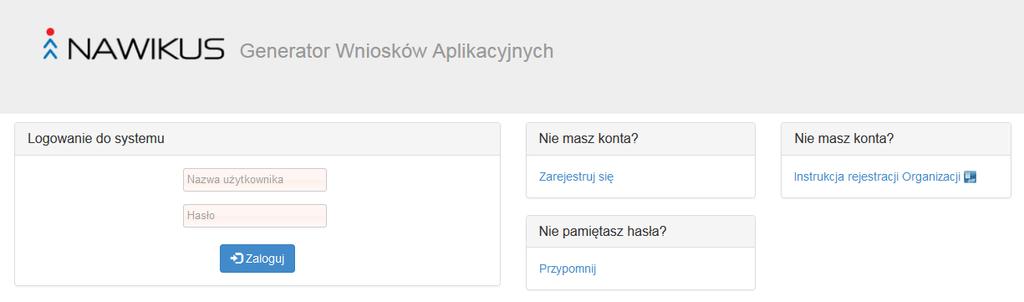 Instrukcja zakładania konta użytkownika w systemie GWA Po wpisaniu w przeglądarce adresu https://gwa.nawikus.krakow.