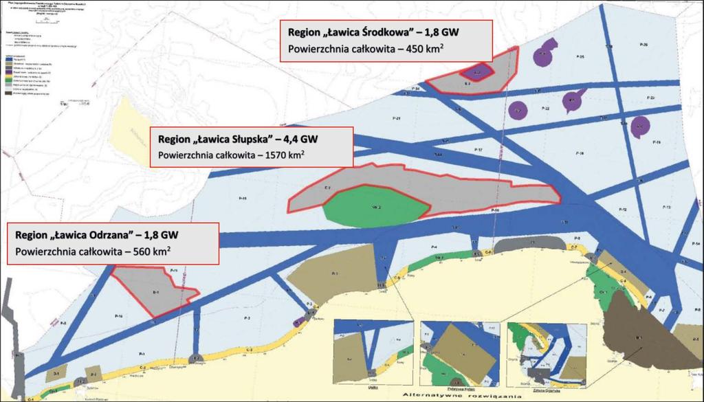 28 Rysunek 4 Mapa potencjalnych miejsc przeznaczonych pod lokalizację farm wiatrowych. Źródło: Program rozwoju morskiej energetyki i przemysłu morskiego w Polsce, FNEZ, 2018.