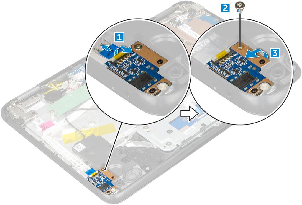 Instalowanie karty dźwiękowej 1 Zainstaluj kartę dźwiękową w gnieździe komputera. 2 Wkręć śrubę M2x3 mocującą kartę dźwiękową do komputera. 3 Podłącz kabel głośnika do złącza w karcie dźwiękowej.