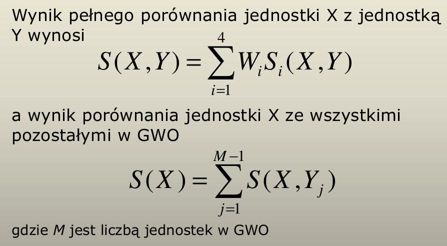 Metoda kategoryzacji (2) Porządkowanie JN w GWO metodą porównania każdej z