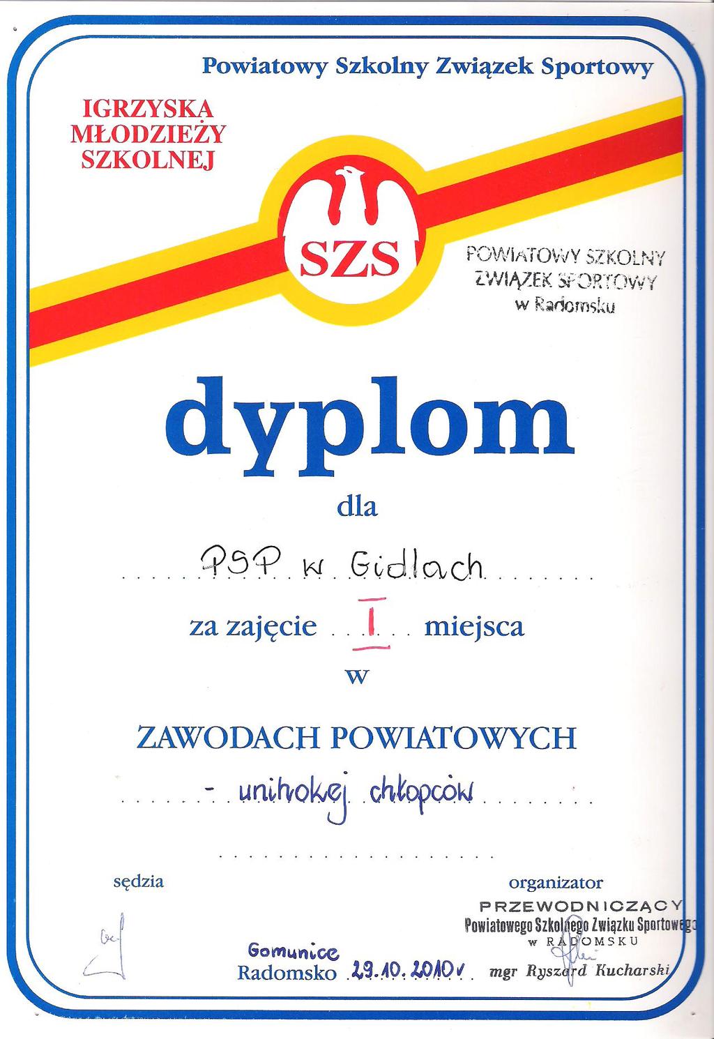 Zycięską drużynę stanoili (F. Bilecki, M. Bilicz, D. Firek, K. Chrostoski, A. Czarnecki, M. Łęgoik, B. Pachulski, R. Pęciak, K. Piasecki, P. Politoicz). Ta drużyna zyciężyła rónież etap poiatoy (8.0.