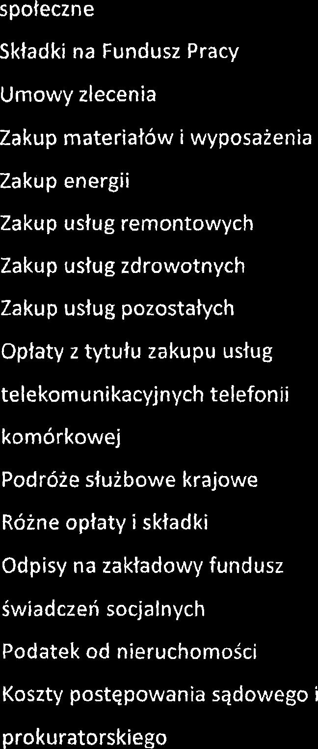 pozostatych Opiaty z tytutu zakupu ustug telekomunikacyjnych telefonii komorkowej Podroie siuibowe krajowe Rozne