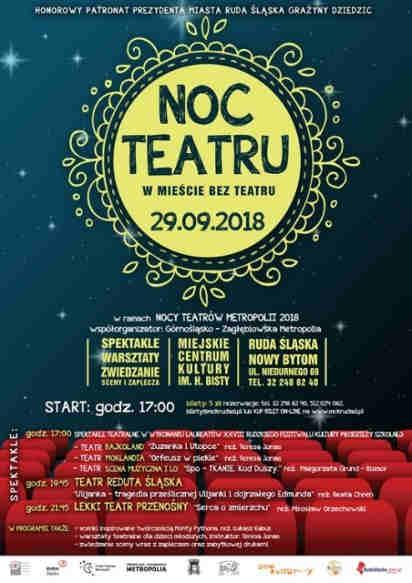 wiersz, reportaż czy opowiadanie, nawiązujące do hasła Festiwalu. Utwory nie mogą być nigdzie wcześnie publikowane. 29.09.2018 r. Noc Teatru w Mieście Bez Teatru.