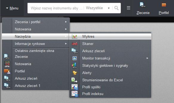 1. OPIS OKNA Wykres jest narzędziem umożliwiającym prezentowanie w formie graficznej notowań instrumentów finansowych. Dostępne w nim narzędzia pozwalają wykonać zaawansowane analizy techniczne.