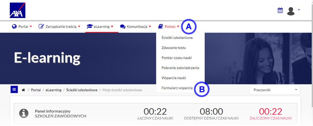 5.3. Wsparcie szkolenia Podczas korzystania z platformy e-learning może się zdarzyć, że nie będzie dla Ciebie jednoznaczne, jak coś wykonać, gdzie to znaleźć (np. jak uruchomić kurs).