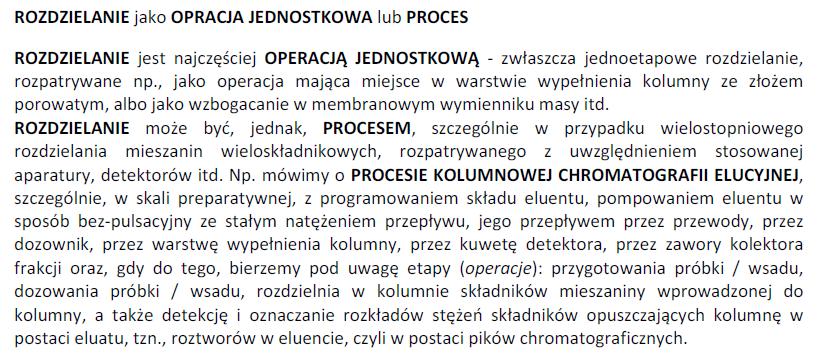 OPERACJE i PROCESY WYMIANY MASY ROZDZIELANIE / OCZYSZCZANIE /
