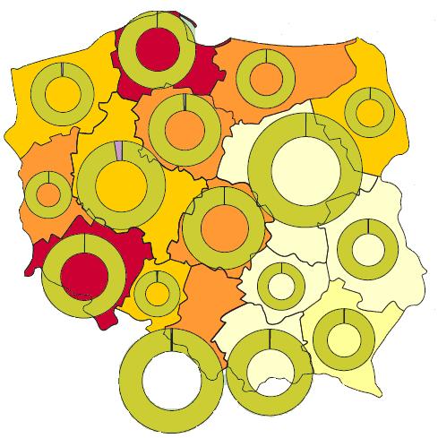 Rycina nr 2 Ludność korzystająca z oczyszczalni ścieków. Stopień oczyszczania ścieków wg województw w 28 r.