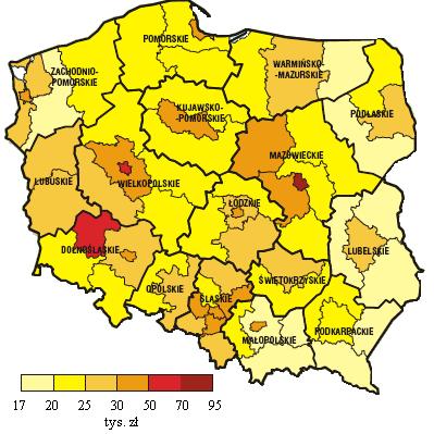 Wykres nr 3 PKB per capita w województwie i jego udział w PKB per capita wytworzonym w kraju zł 25 2 15 1 5 78,3% 78,9% 77,6% 75,9% 76,3% 76,5% 75,6% 74,4% 15 238 15 465 16 136 17 411 18 79 19 79 21