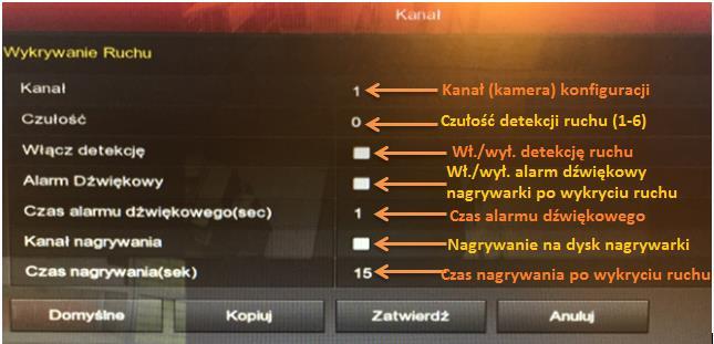 NAGRYWANIE PO WYKRYCIU RUCHU: Aby przejść do ustawień nagrywania ruchu należy wybrać: