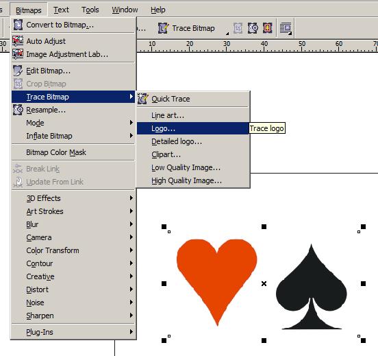 Importujemy bitmapę, zaznaczamy ją i wektoryzujemy narzędziem PowerTRACE (Bitmaps Trace Bitmap.