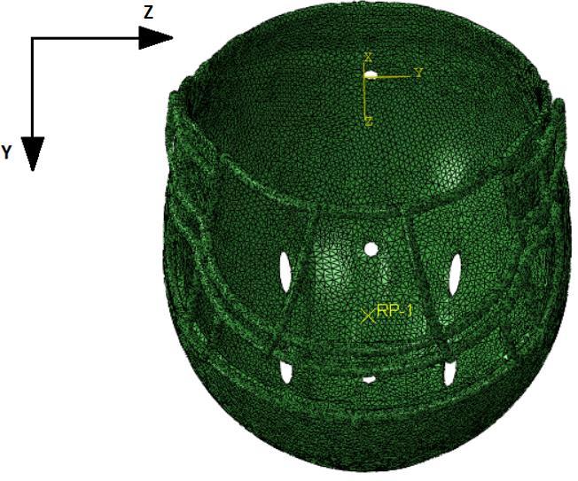 The weight of the head was assumed as 4 kg. The initial velocities are exaggerated for the purpose of the simulation and are equal to 40 km h. The simulation is not symmetrical. Fig. 5.